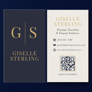 Carte de visite Entreprise QR Code Or Navy Premium
