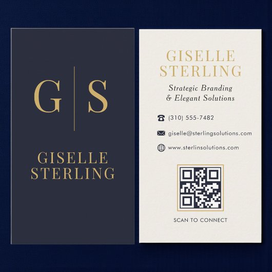 Carte de visite Entreprise QR Code Or Navy Premium