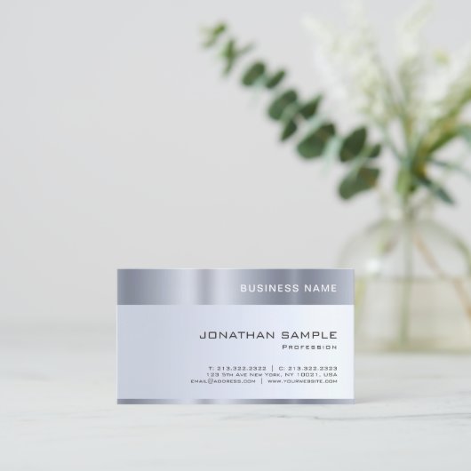Carte De Visite Entreprise Simple Modèle Silver Créer votre propre (Debout devant)