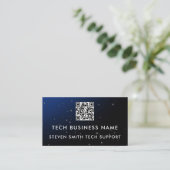 Carte De Visite Entreprise Technologique à Code QR Pixel Bleu Mode (Debout devant)