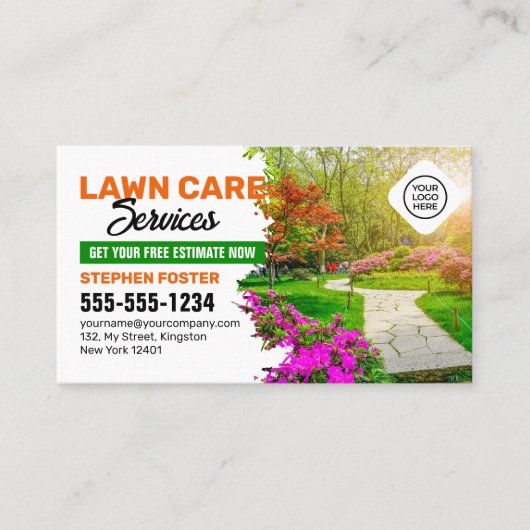 Carte De Visite Entretien de la pelouse verte et orange Aménagemen (Devant)
