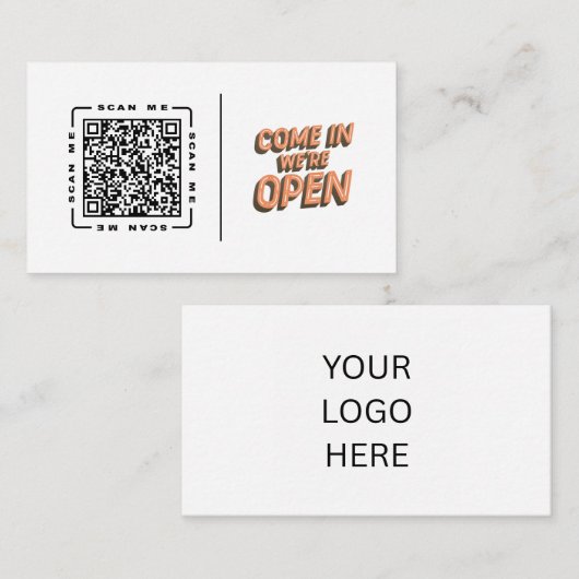 Carte De Visite Entrez, nous sommes ouverts | Code QR et logo pers (Devant / Derrière)