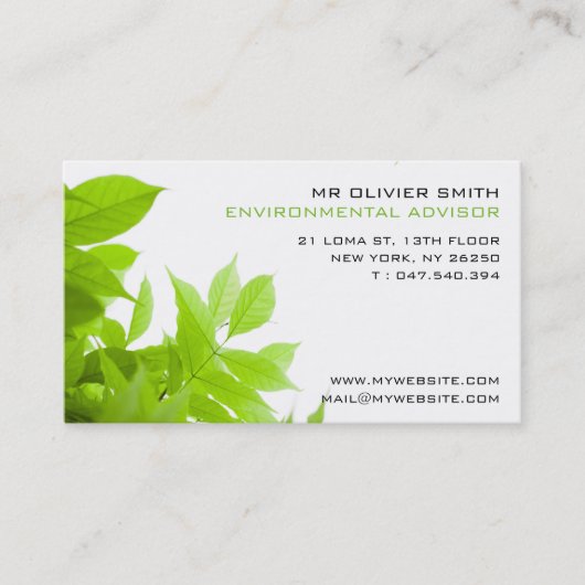 Carte de visite environnement et nature. Ton vert (Devant)