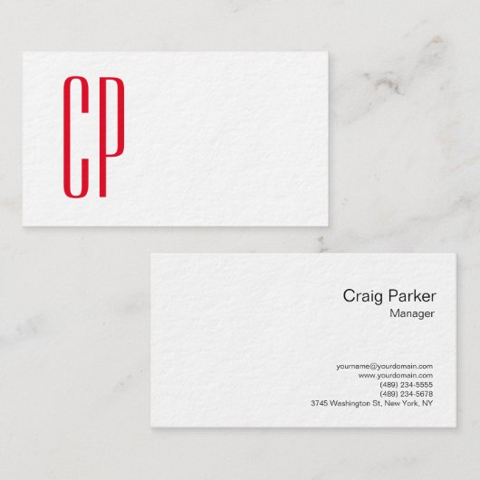 Carte De Visite Épais blanc moderne Monogramme professionnel Plain (Devant / Derrière)