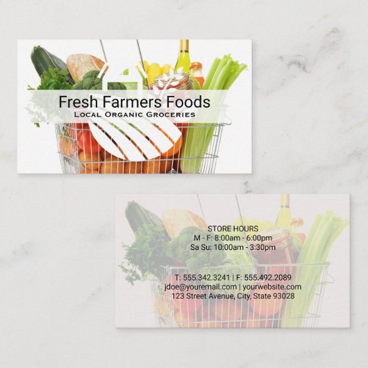 Carte De Visite Épicerie | Produire dans le panier | Service alime (Devant / Derrière)