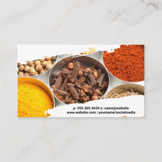 Carte De Visite Épices et herbes dans les contenants en étain (Dos)