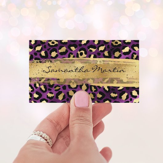 Carte De Visite Épreuve de brosse Leopard Gold et Purple Foil