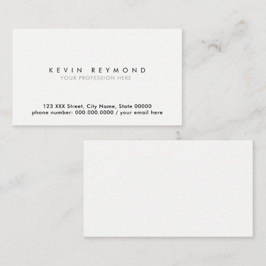 Carte De Visite épuré simple et minimal blanc professionnel (Devant / Derrière)