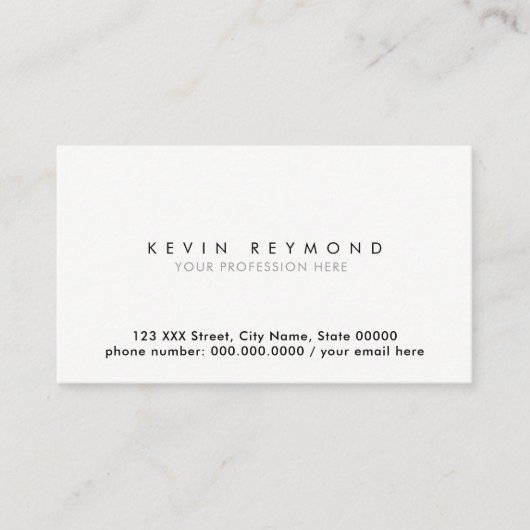Carte De Visite épuré simple et minimal blanc professionnel (Devant)