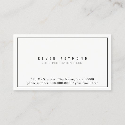 Carte De Visite épurer simple & minimaliste basique blanc professi (Devant)