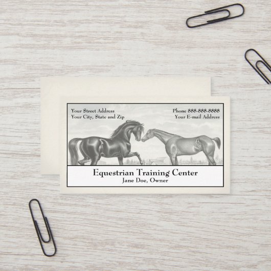 Carte de visite équestre Cheval Stables (Devant/Arrière en situation)
