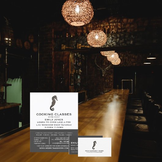 Carte De Visite Équestre Rustique, Fruits de mer, Chef, Cuisine