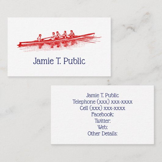 Carte De Visite Équipe de sports nautiques Red Rowing Rowers (Devant / Derrière)
