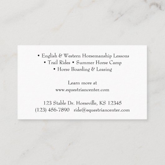 Carte De Visite équitation Crop & Horse Tack Purple Equestrio (Dos)