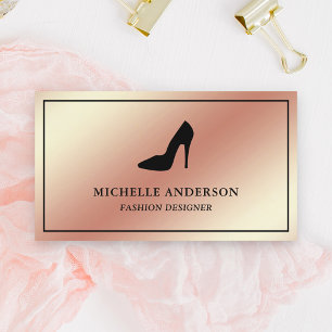Carte De Visite Escarpins Stilettos Feuille de Rose Doré Métallisé