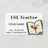 Carte De Visite ESL enseignant Cute Kawaii Book School Instructeur (Devant)