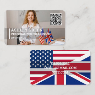 Carte De Visite Esl Teacher Photo personnalisée QR