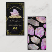 Carte De Visite Esotérique Cristal Noir Rose Et Or (Devant / Derrière)