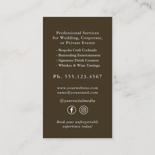 Carte De Visite Espresso Martini Cocktail Bartender professionnel (Dos)