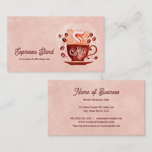 Carte De Visite Espresso Stand Coffee Shop Cup et haricots (Devant / Derrière)