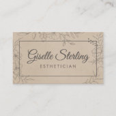 Carte De Visite Esthetician Beige Suede Floral Line Art Script (Devant)