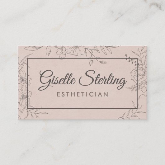 Carte De Visite Esthetician Blush Floral Line Art Script (Devant)