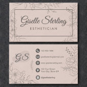 Carte De Visite Esthetician Blush Floral Line Art Script