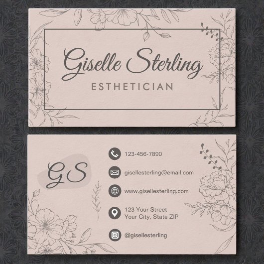 Carte De Visite Esthetician Blush Floral Line Art Script