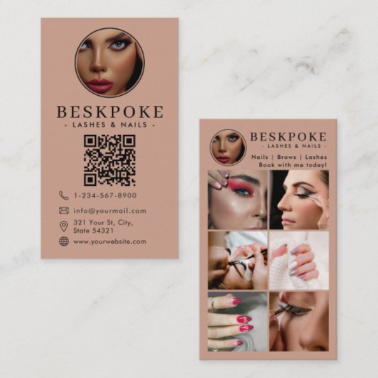 Carte De Visite Esthetician Photo Feed Boho Social Media QR Code (Devant / Derrière)