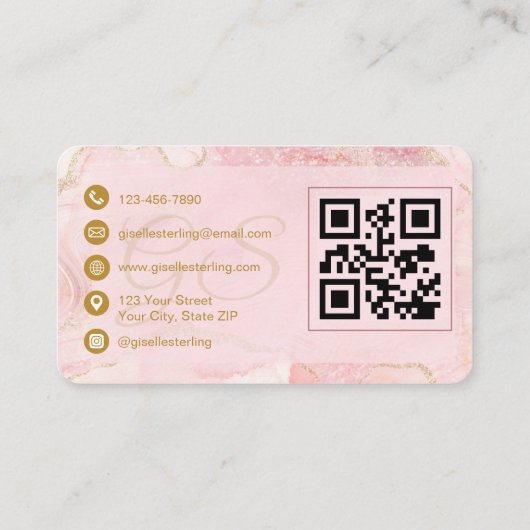 Carte De Visite Esthetician Pink Gold Agate QR Code (Dos)