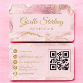 Carte De Visite Esthetician Pink Gold Agate QR Code