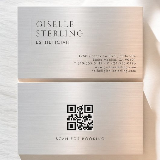 Carte De Visite Esthetician QR Code Brushed Metal