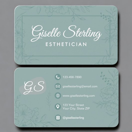 Carte De Visite Esthetician Teal Green Floral