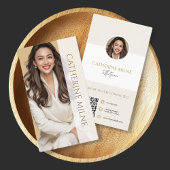 Carte De Visite Esthéticien Beige Beige QR Code & Photo