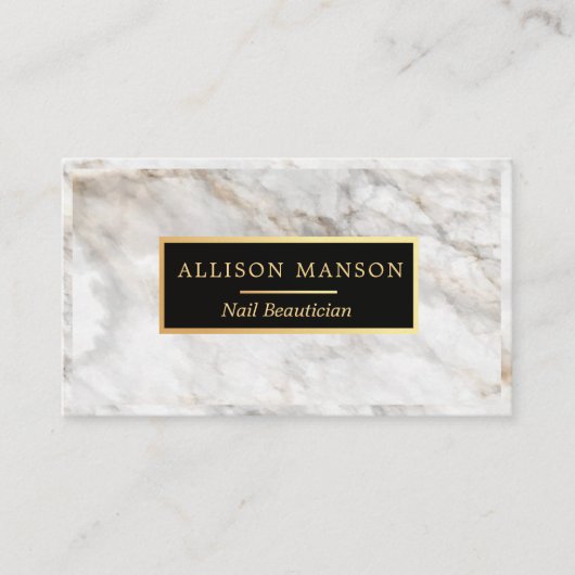 Carte De Visite Esthéticien blanc élégant de clou du marbre | (Devant)