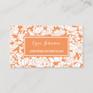 Carte De Visite Esthéticien certifié moderne Orange Floral Girly