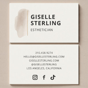 Carte De Visite Esthéticienne Beige Neutre Aquarelle Minimaliste