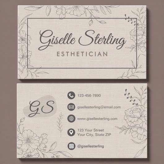 Carte De Visite Esthéticienne Lin Floral Line Art Script
