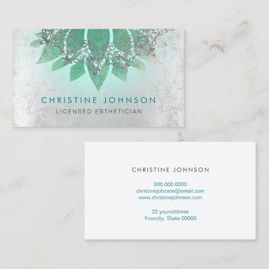 Carte De Visite Esthétique à fleurs de lotus turquoises (Devant / Derrière)