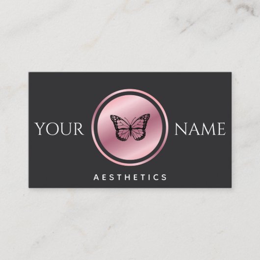 Carte De Visite Esthétique Ajouter Votre Nom Rose Gold Butterfly B (Devant)