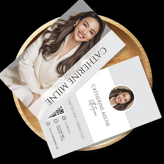Carte De Visite Esthétique Beautician Grey QR Code & Photo