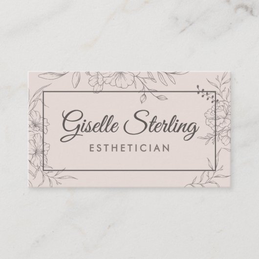 Carte De Visite Esthétique Blush Rose Floral Line Script (Devant)