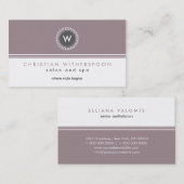 Carte De Visite Esthétique mauve de monogramme moderne (Devant / Derrière)