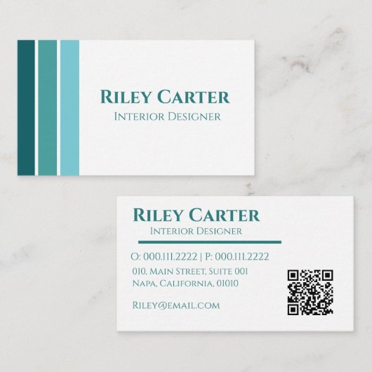 Carte De Visite Esthétique Moderne Turquoise Blanc Editable Design (Devant / Derrière)