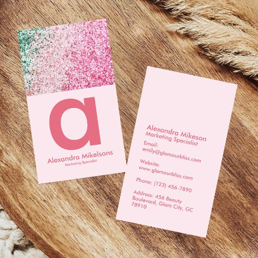 Carte De Visite esthétique pailletée rose chic