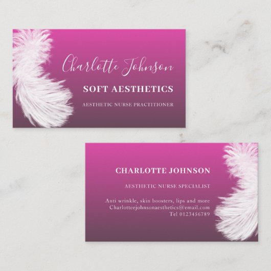 Carte De Visite Esthétique Skincare Pink Feather (Devant / Derrière)