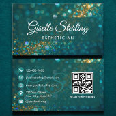 Carte De Visite Esthétique Turquoise Gold Parties scintillant QR C