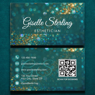 Carte De Visite Esthétique Turquoise Gold Parties scintillant QR C