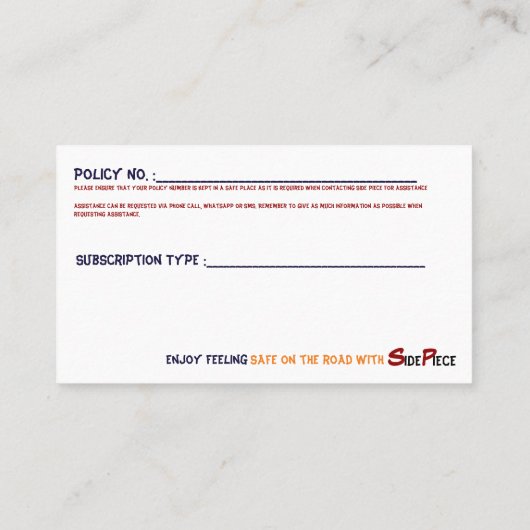 Carte de visite et d'adhésion (Dos)