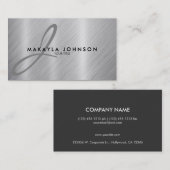 Carte De Visite Et élégant aluminium balayé par monogramme gris (Devant / Derrière)